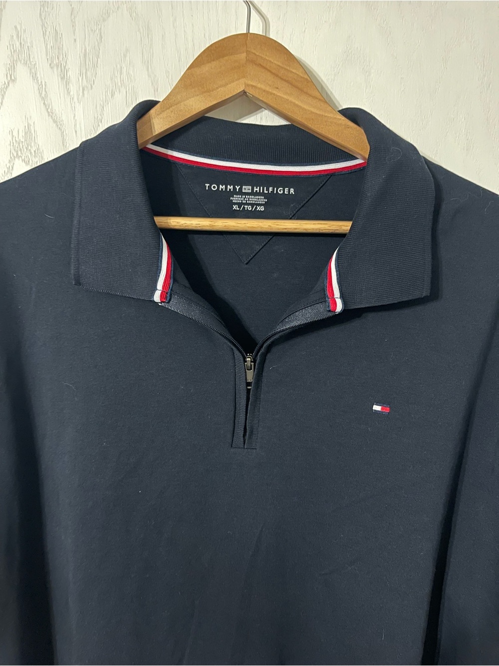 Tommy Hilfiger Men’s XL Navy Zip-Up Polo with Red-White Trim